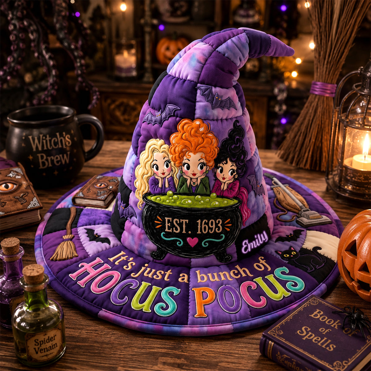 Charming Quilted Witch Hat, Personalized Gifts For Halloween 02qhdh170826