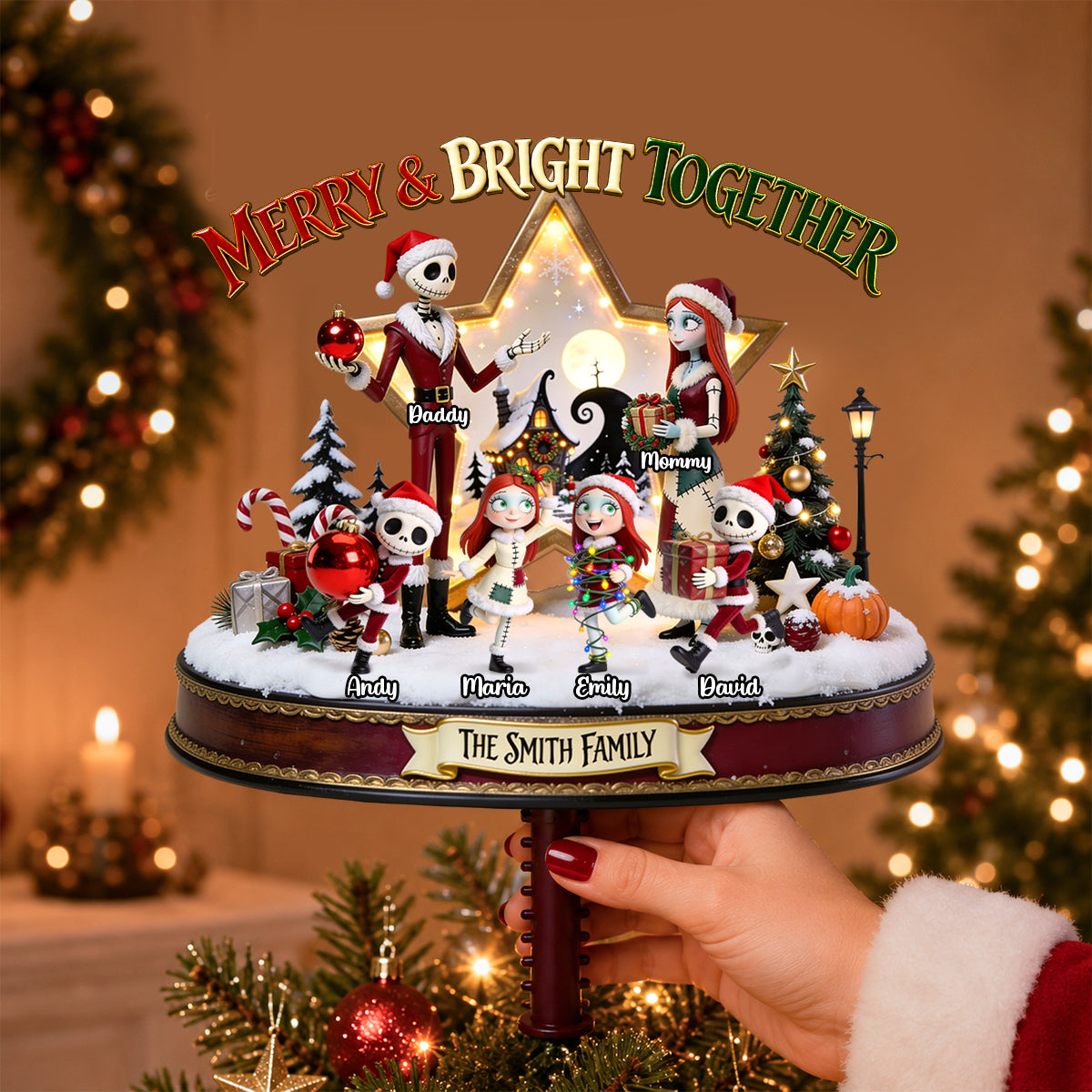 Merry & Bright Together Christmas Tree Topper Personalized Gifts For Family 01TODH180826