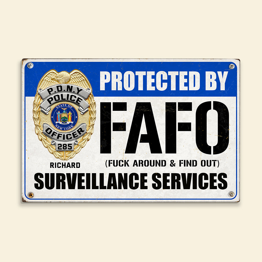 Custom Badge Gifts For Police Metal Sign, FAFO Surveillance Service 02qhqn070824-Homacus