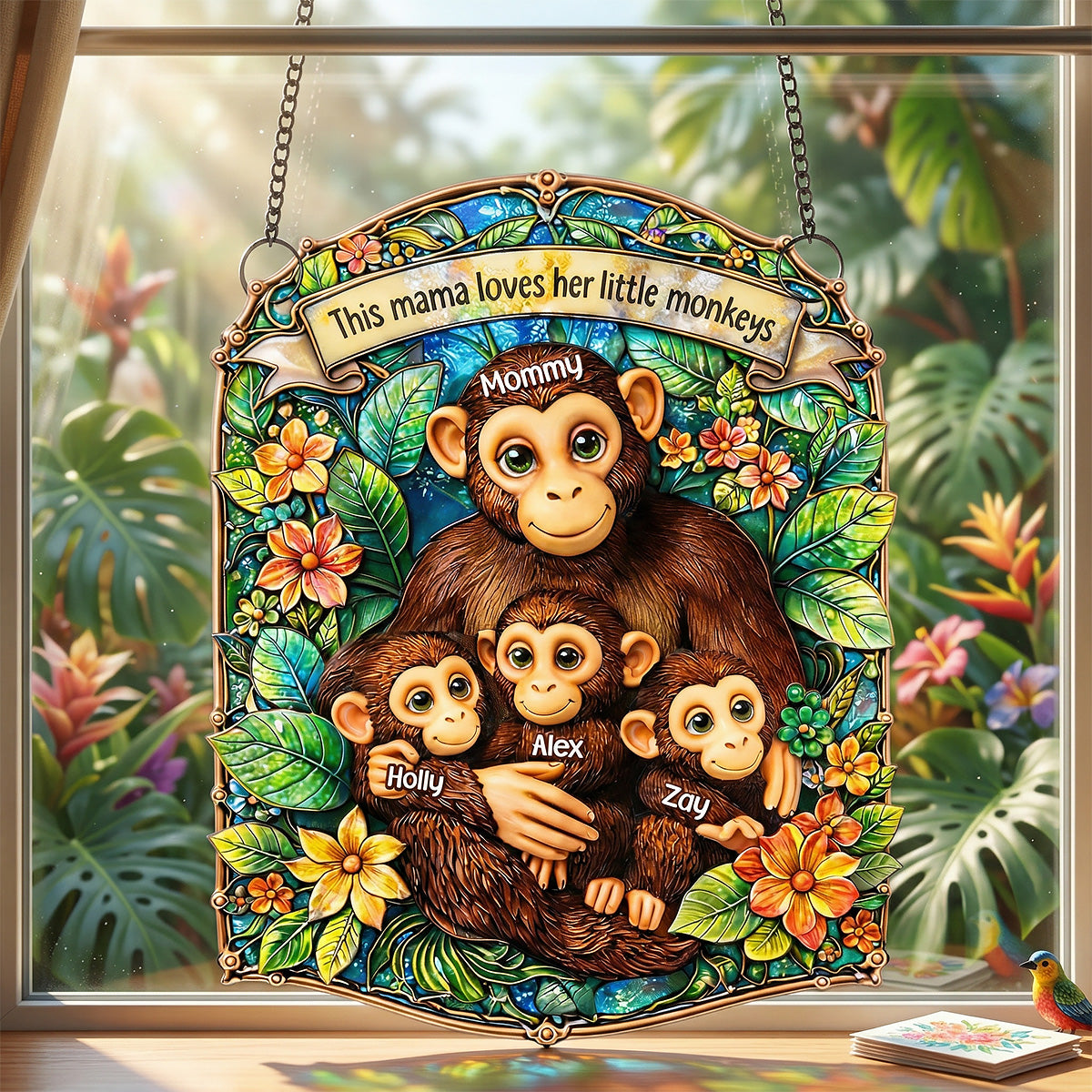 Monkey Mom Suncatcher Ornament Personalized Mother's Day Gifts 06TOMG030326-Homacus