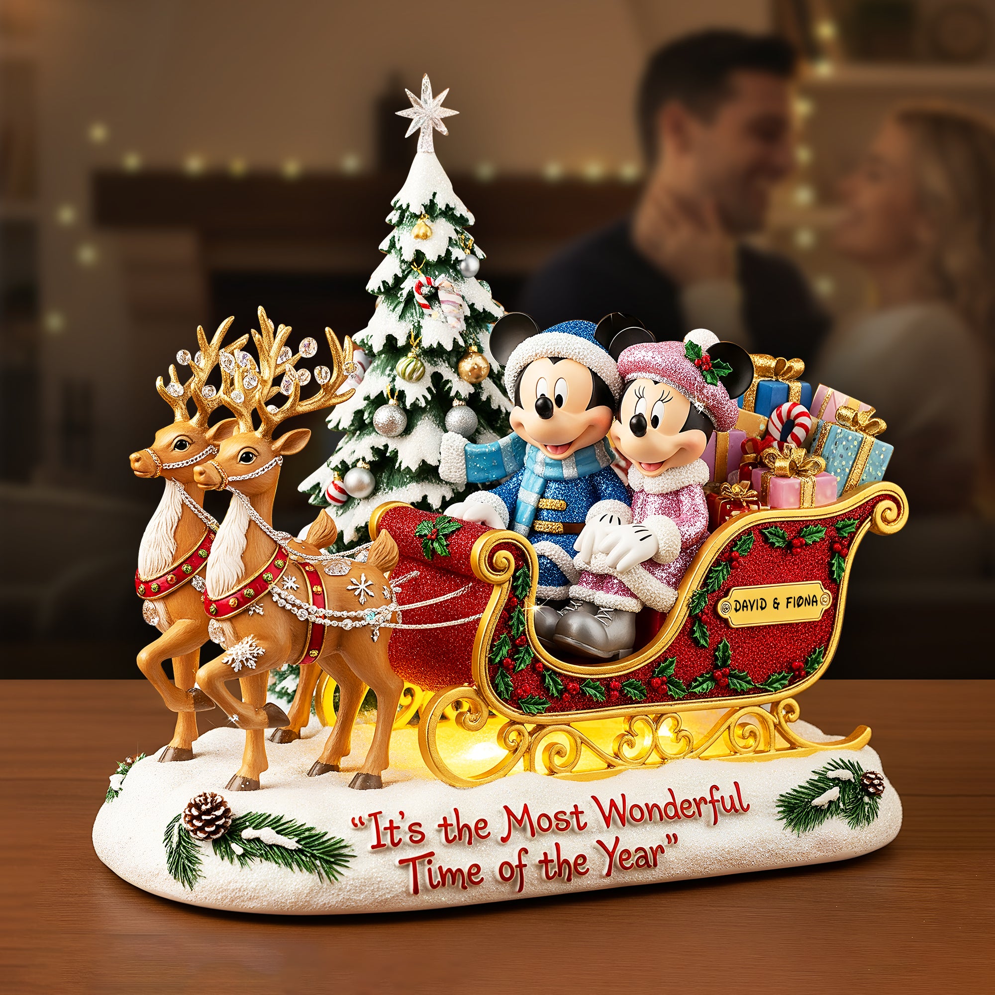 Couple Reindeer Sleigh Acrylic Plaque - Personalized Gifts For Couple Christmas Plaque 08PGLU281025-Homacus