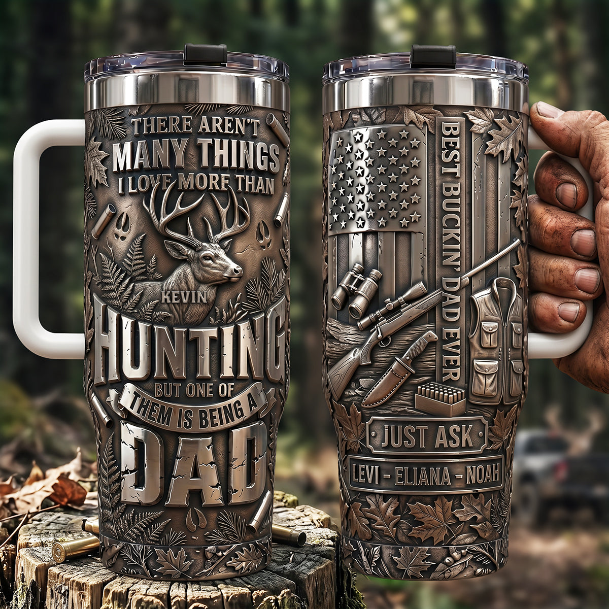 Hunting Obsessed Dad Tumbler With Handle, Personalized Gifts For Dads 03qhta230526-Homacus
