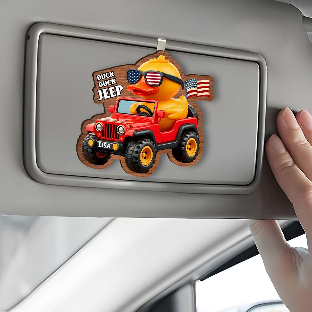 Personalized Gifts For Off-Road Lovers Car Visor Clip Yellow Duck Driving A Car 024humh180724-Homacus