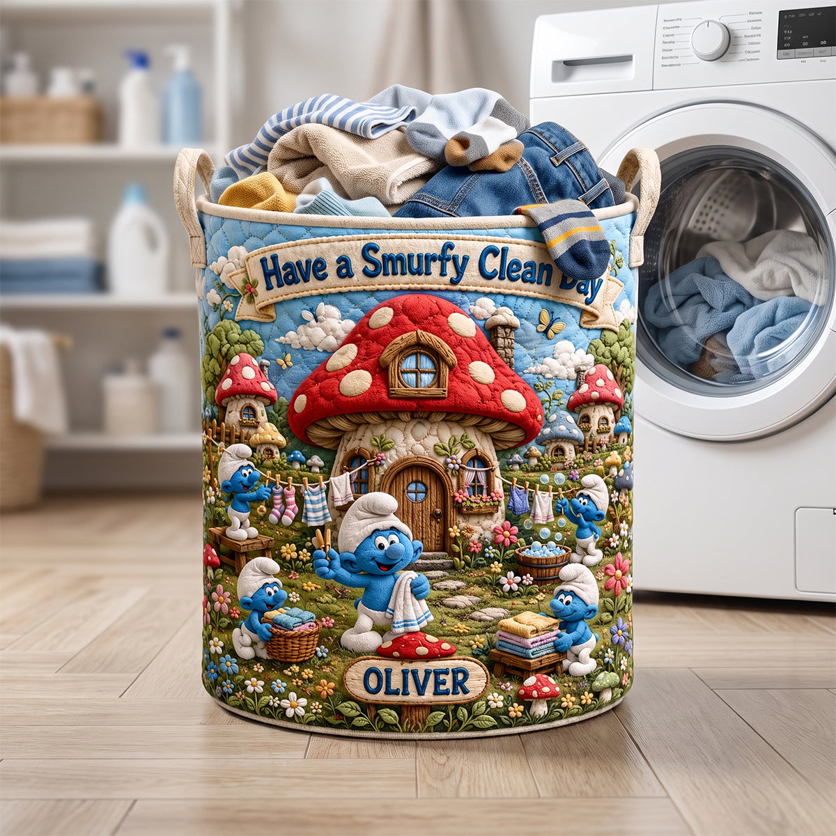 Blue Forest Friends Quilted Laundry Basket - Personalized Gifts 05hadh090726-Homacus