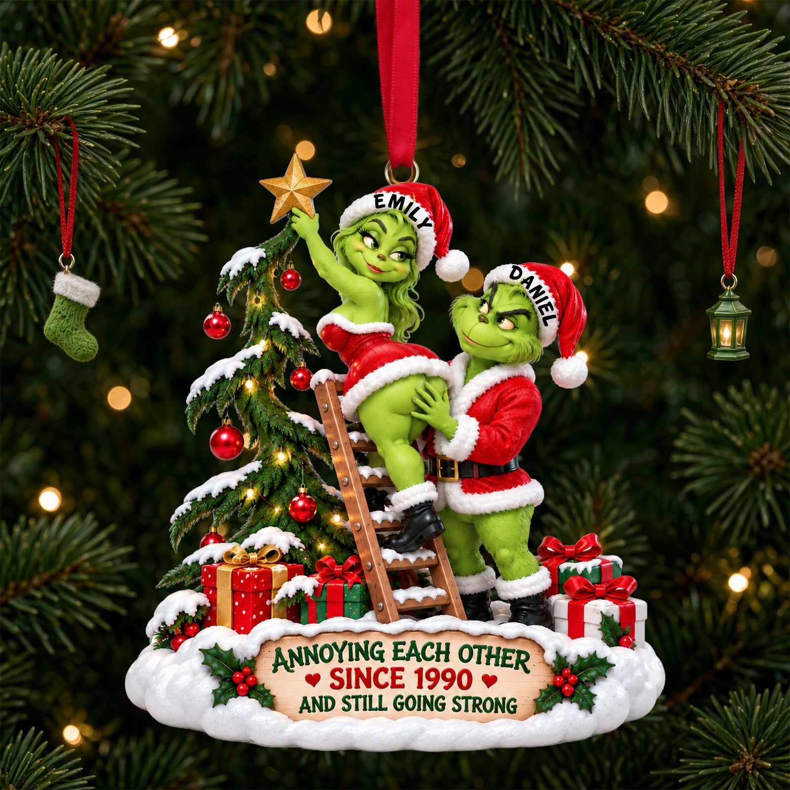 Furry Naughty Santa Couple Ornament - Personalized Christmas Gifts For Couples 10ohlu161026-Homacus