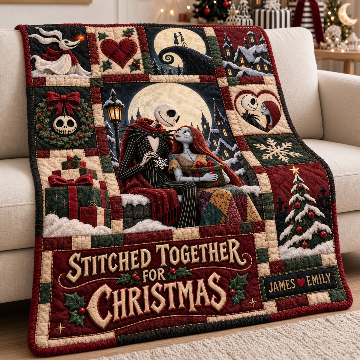 Stitched Together Christmas Blanket - Personalized Gifts For Couples 05HALU061026-Homacus