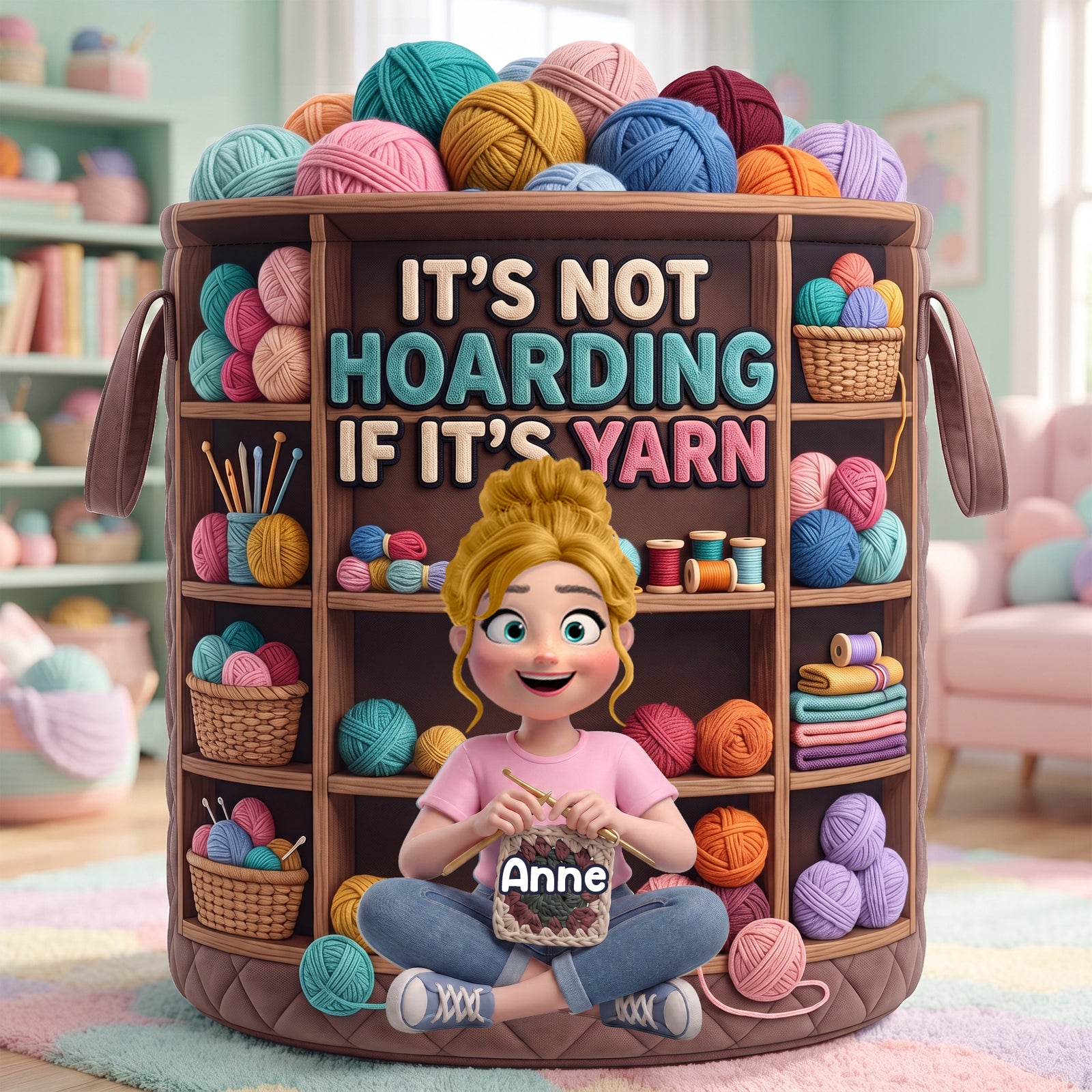 Crochet Girl Quilted Laundry Basket - Personalized Gifts For Crochet Lovers 04nalu090726-Homacus