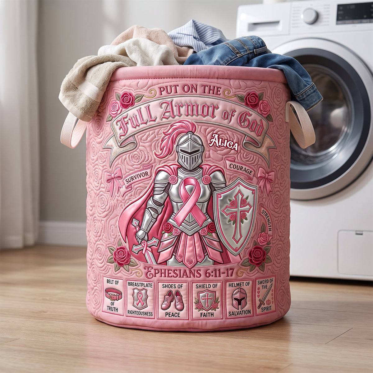 Full Armor of God Quilted Laundry Basket - Personalized Gifts For Christian 04padh100726-Homacus