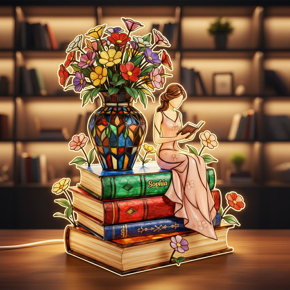 Floral Storytime Book Stack Light Box- Personalized Gift For Book Lovers 04NATN211125-Homacus