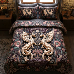 Folk Medieval Dragon Couple Quilt Bed Set, Personalized Gifts For Couple 01qhtn201125-Homacus