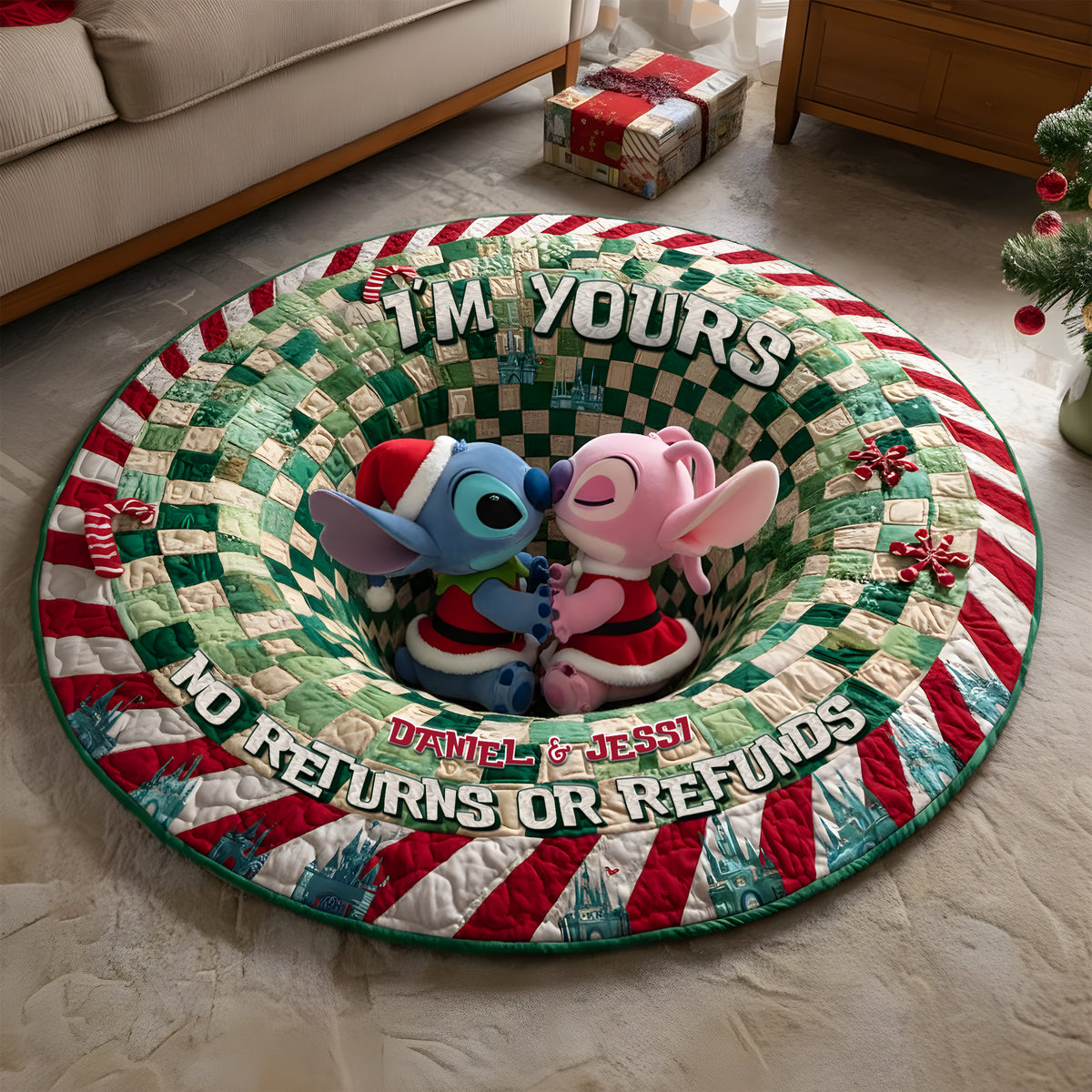 Kissing Alien Couple Round Mat - Personalized Christmas Gift For Couples 02NALU260925-Homacus
