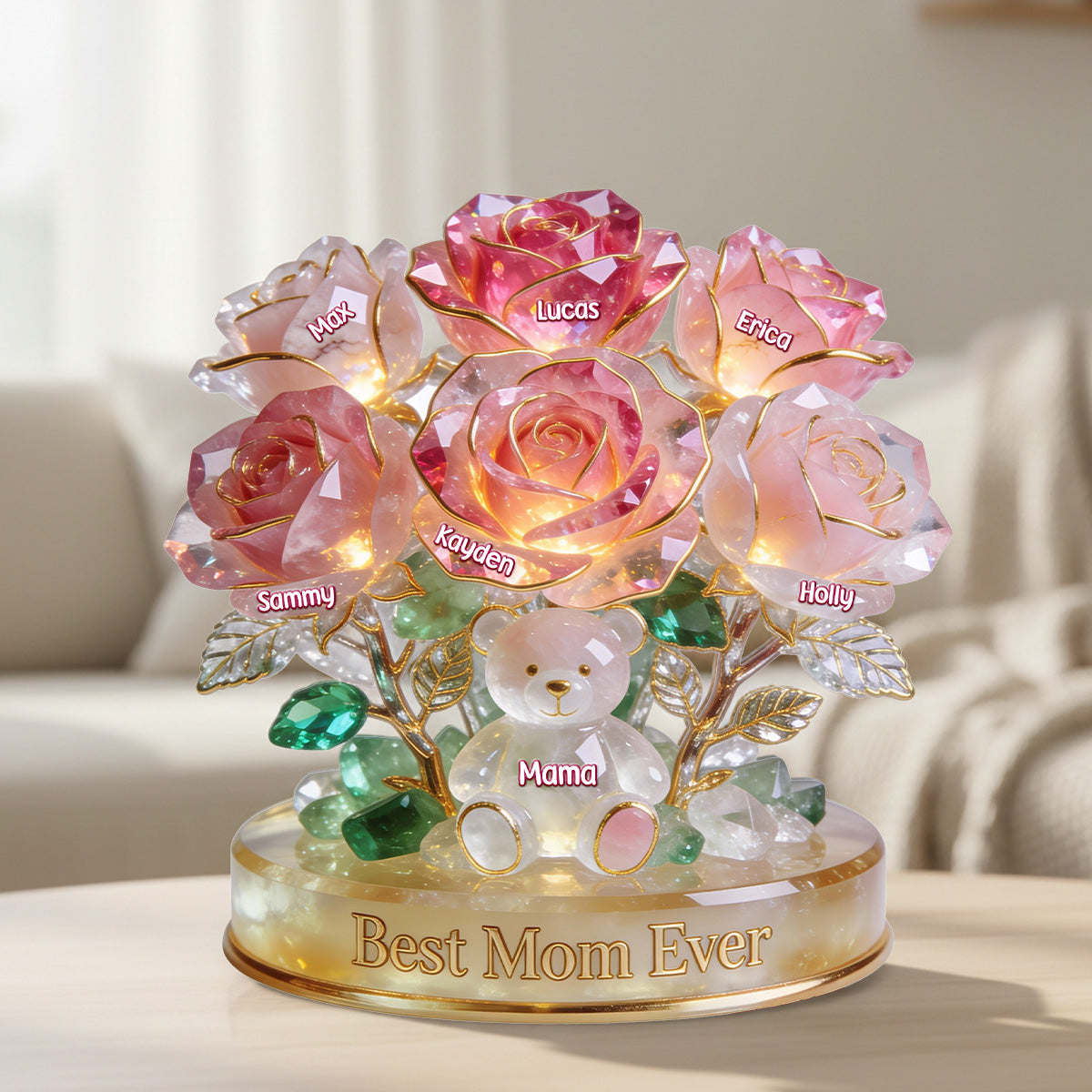 Flower Bear Mom Acrylic Plaque - Personalized Gifts For Mom 01NAMG060226-Homacus