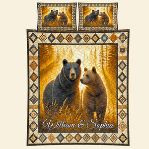 Personalized Gifts For Bear Couple Special Line Quilt Bedding Set 01KADT100125-Homacus