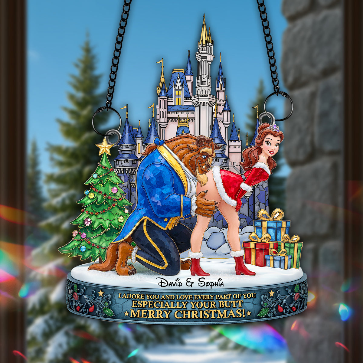 Cheeky Kiss Couple Suncatcher - Personalized Chritsmas Gift For Couples 07OHLU170925-Homacus