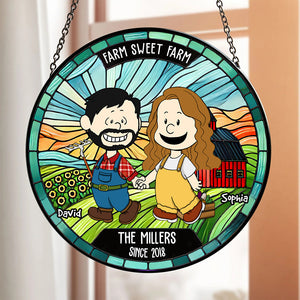 Personalized Gifts For Farmer Couple Round Stained Glass Suncatcher, Farm Sweet Farm 03qhdt110125hg-Homacus