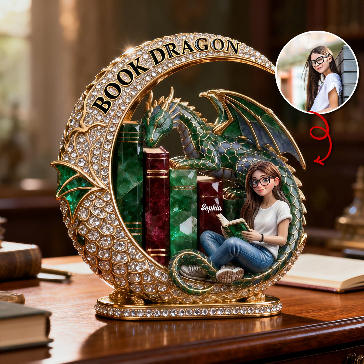 Custom Photo Fantasy Book Dragon Plaque, Personalized Gifts For Book Lovers 03QHTN190326-Homacus