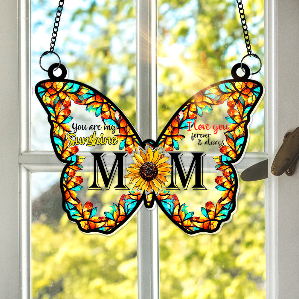 Sunflower Butterfly Mom Window Hanging Suncatcher - Personalized Gift For Mom 04XQLU210325-Homacus