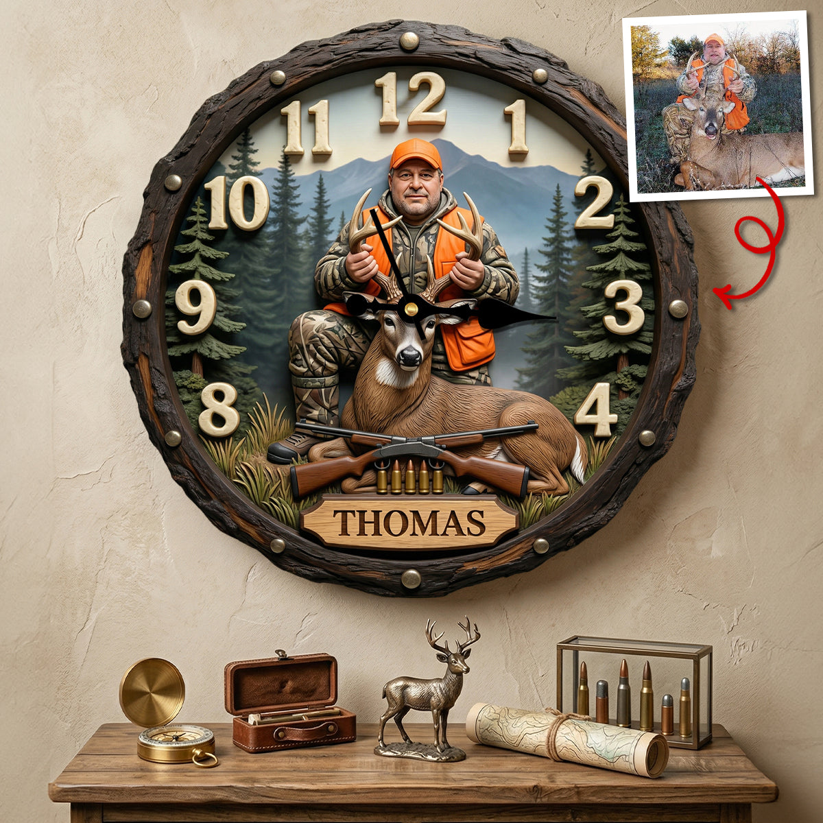 Best Hunting Acrylic Wall Clock Custom Photo Gifts For Hunters 01HUTN250326-Homacus