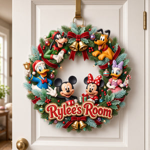 Festive Character Wreath Acrylic Room Sign - Personalized For Kids 01PATN271026-Homacus