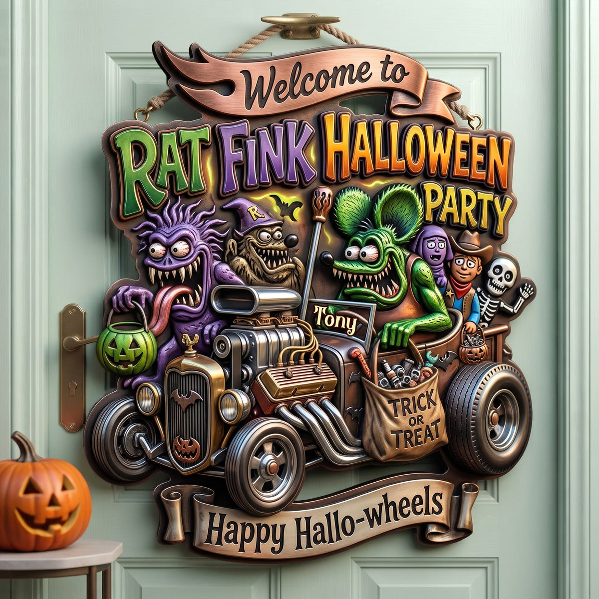 Hot Rod Garage Halloween Party Sign - Personalized Halloween Decor For Hot Rod Lovers 07qhlu070826