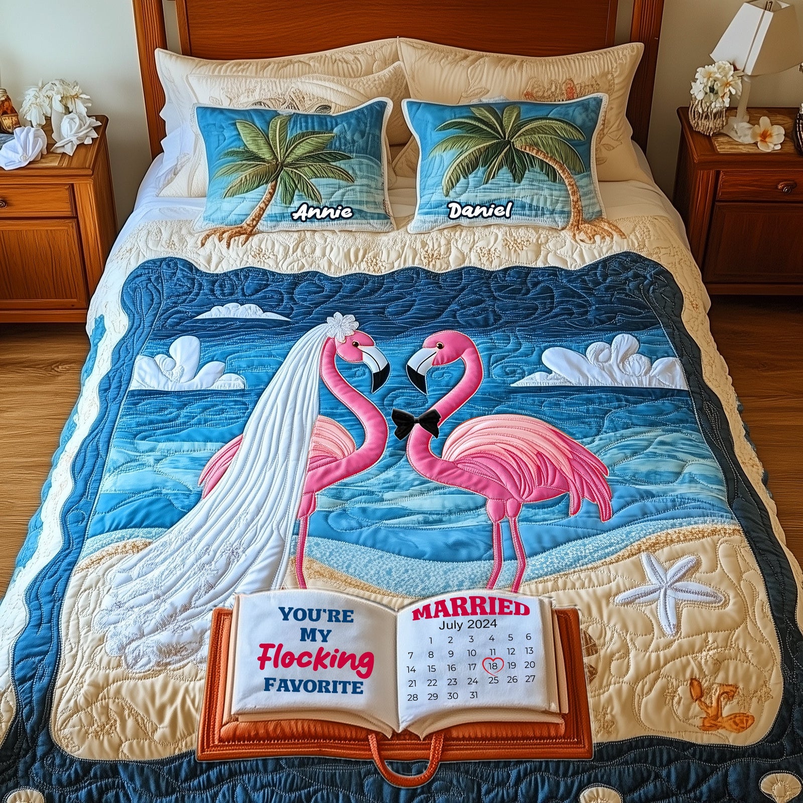 Flamingo Wedding Quilt Bedding Set - Personalized Gifts For Couple 05tglu070725-Homacus