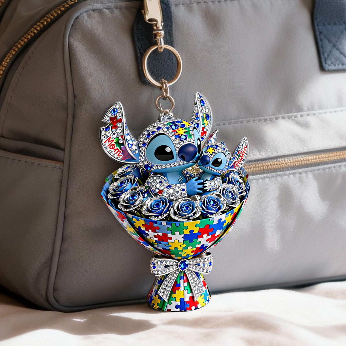 Puzzle Bouquet Mom Keychain - Personalized Gift For Autism Mom 04OHMG050226-Homacus