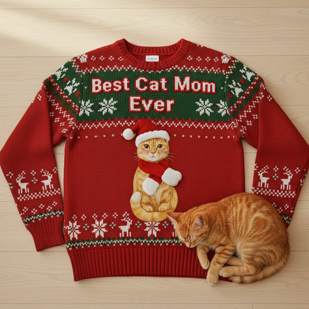 Best Cat Mom Custom Photo Gifts For Cat Lovers Ugly Sweater 03natn171025-Homacus