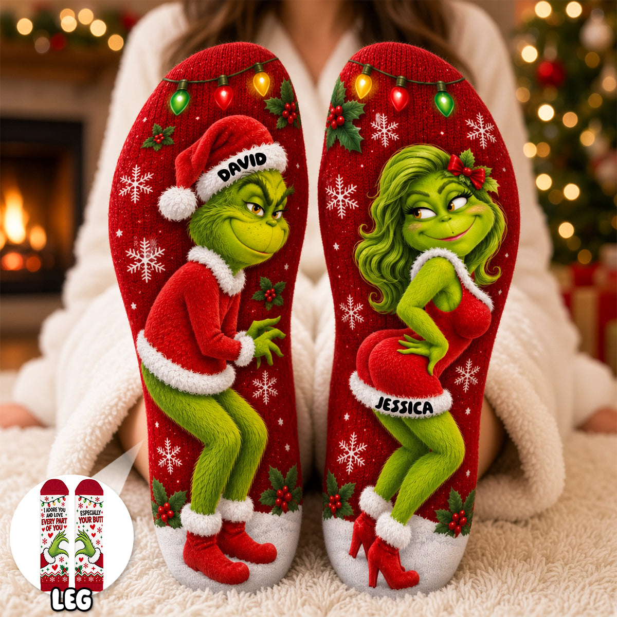 Cheeky Christmas Couple Middle Tube Socks - Personalized Gifts For Couple 03NADH170926