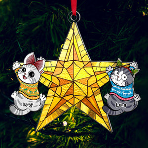 Personalized Gifts For Cat Lovers, Funny Naughty Cat Hanging On Christmas Star 04QHQN250924-Homacus