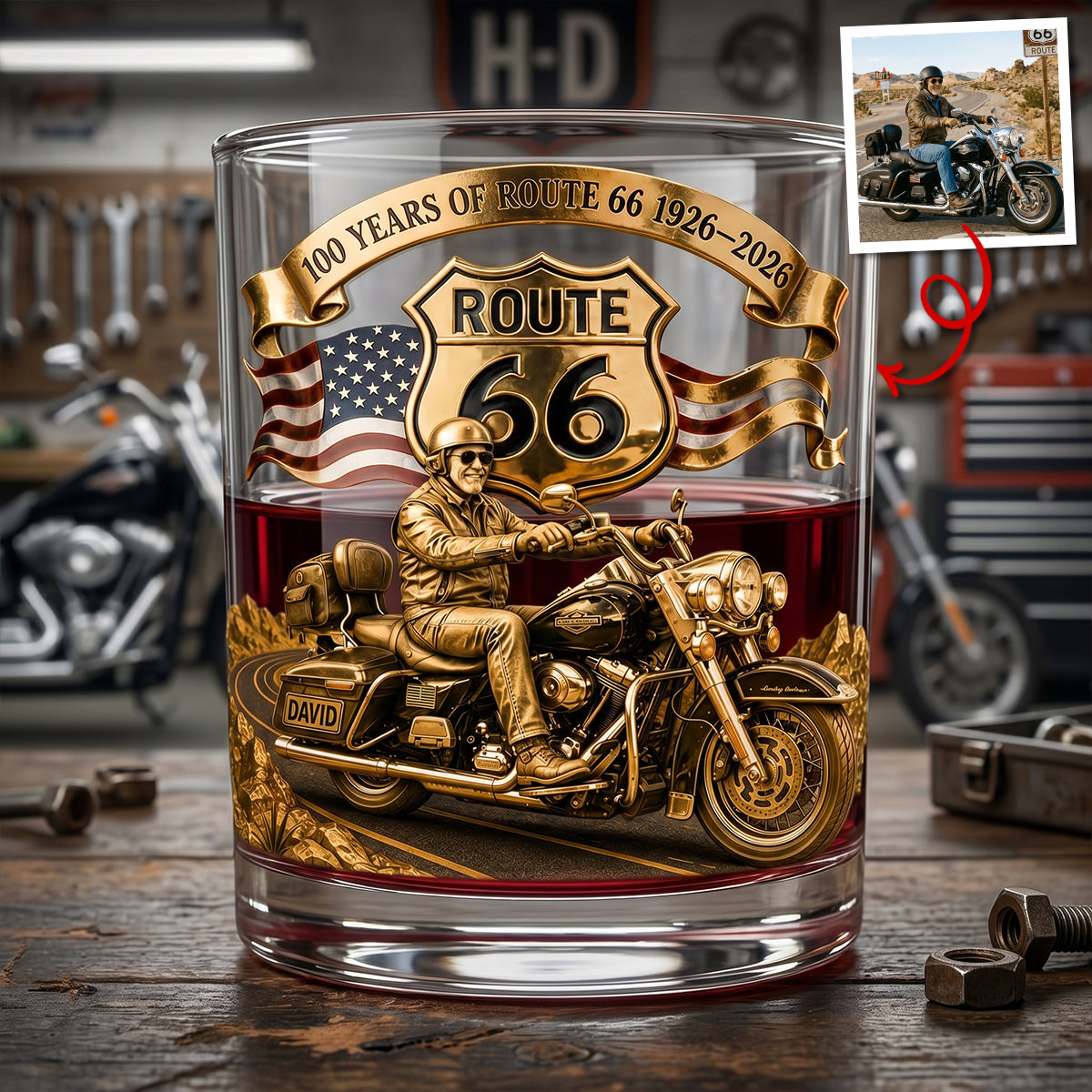 100 Years Of Route 66 Custom Photo Round Glass - Personalized Gifts For Biker 04natn080626-Homacus