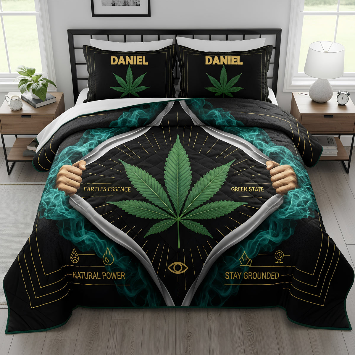 Green Essence Quilt Bed Set - Personalized Gifts For Bud Lovers 02TOLU010725-Homacus