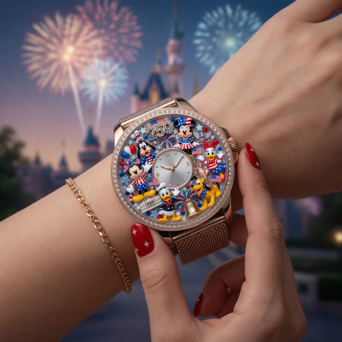 Lovely Characters - Celebrated America 250th Anniversary Mesh Strap Quartz - Personalized Gifts For Patriots 02nalu270526-Homacus