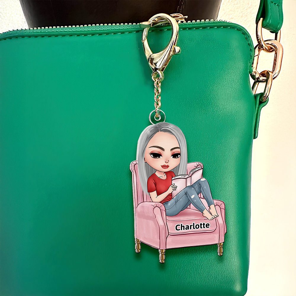 Personalized Gifts For Book Lover Keychain Reading Girl 01QHHU080425HH-Homacus
