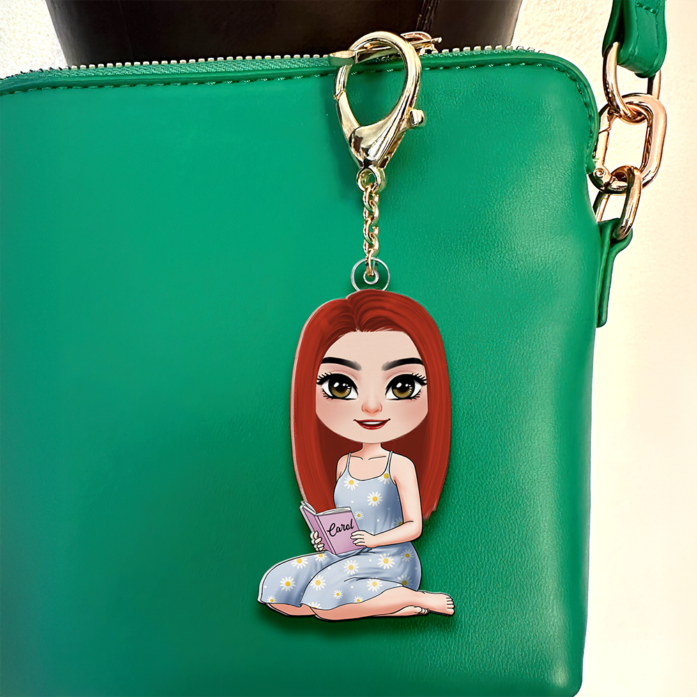 Personalized Gifts For Book Lover Keychain Reading Girl 02QHHU080425HH-Homacus
