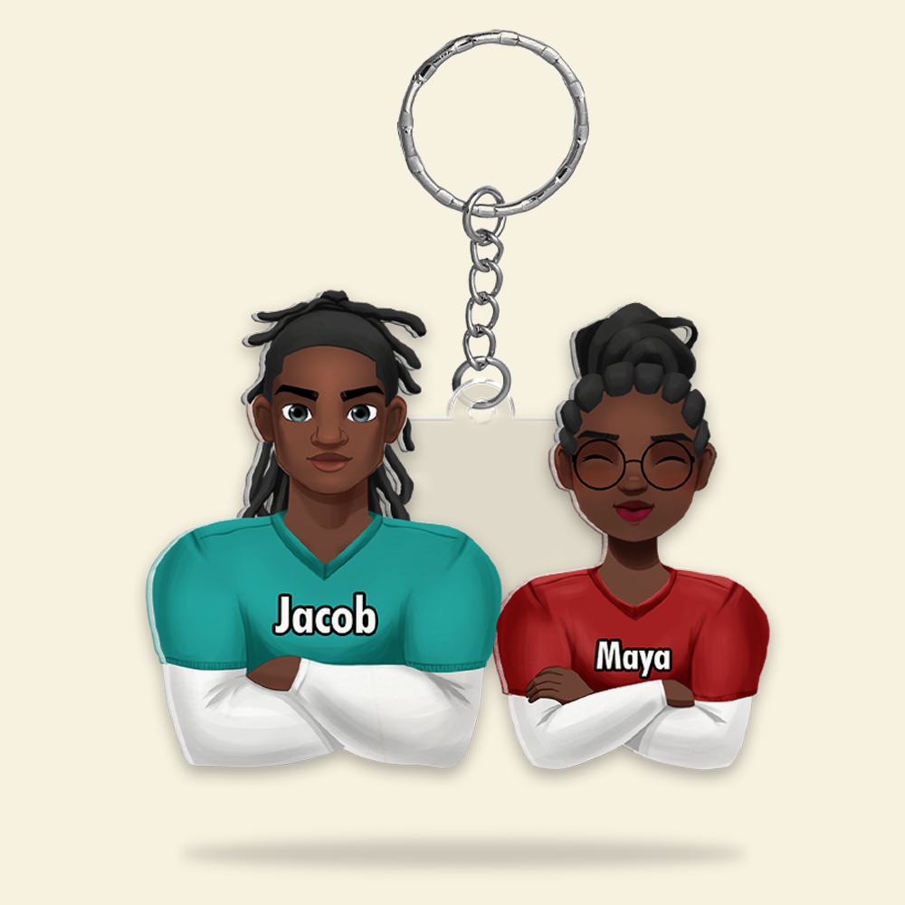 Personalized Gifts For Couple Keychain Football Lover Couple 031QHHU200125HG-Homacus