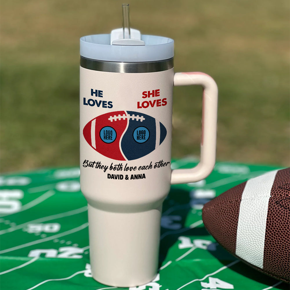 But We Both Love Each Other, Couple Gift, Personalized 40oz Tumbler With Handle, Football Lovers Couple Tumbler 02HUTI290923-Homacus