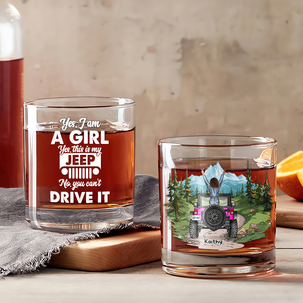 Personalized Gifts For Offroad Car-loving Girl Round Whiskey Glass 01huhu150125 This Is My Car You Can't Drive It-Homacus