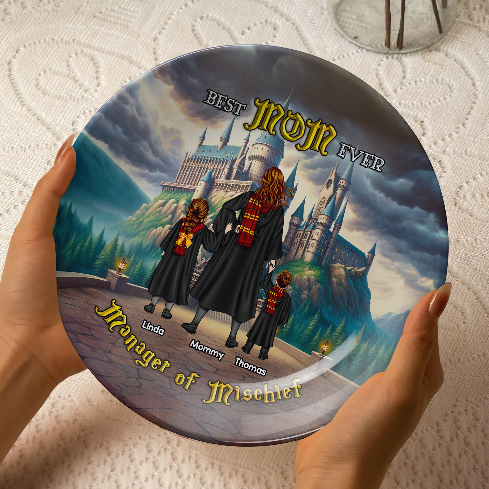 Personalized Gifts For Mom Ceramic Round Plate Mother's Day Wizard Mom 01ACHU040425TM-Homacus