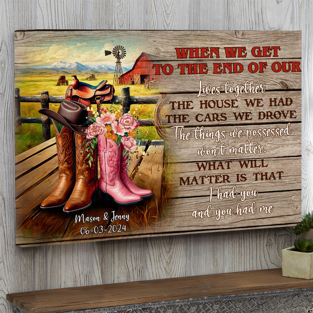 Personalized Gift For Cowboy Couple Wall Art, Cowboy Boots On Western Farm Canvas 03QHMH131224-Homacus