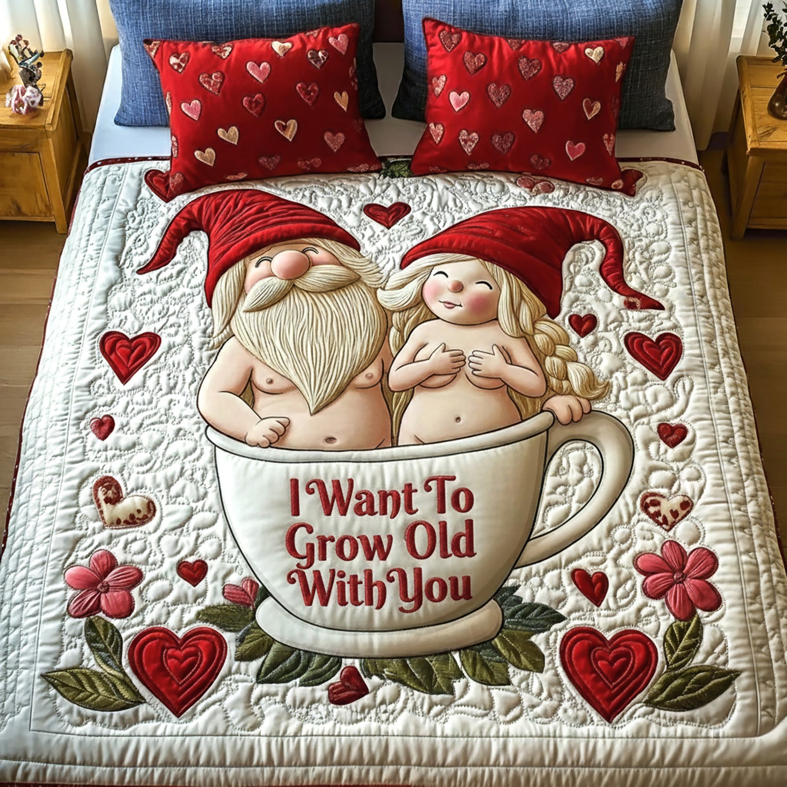 Gnome Old Couple Quilt Bed Set Special Line - Personalized Gifts For Couple 06namg281125-Homacus