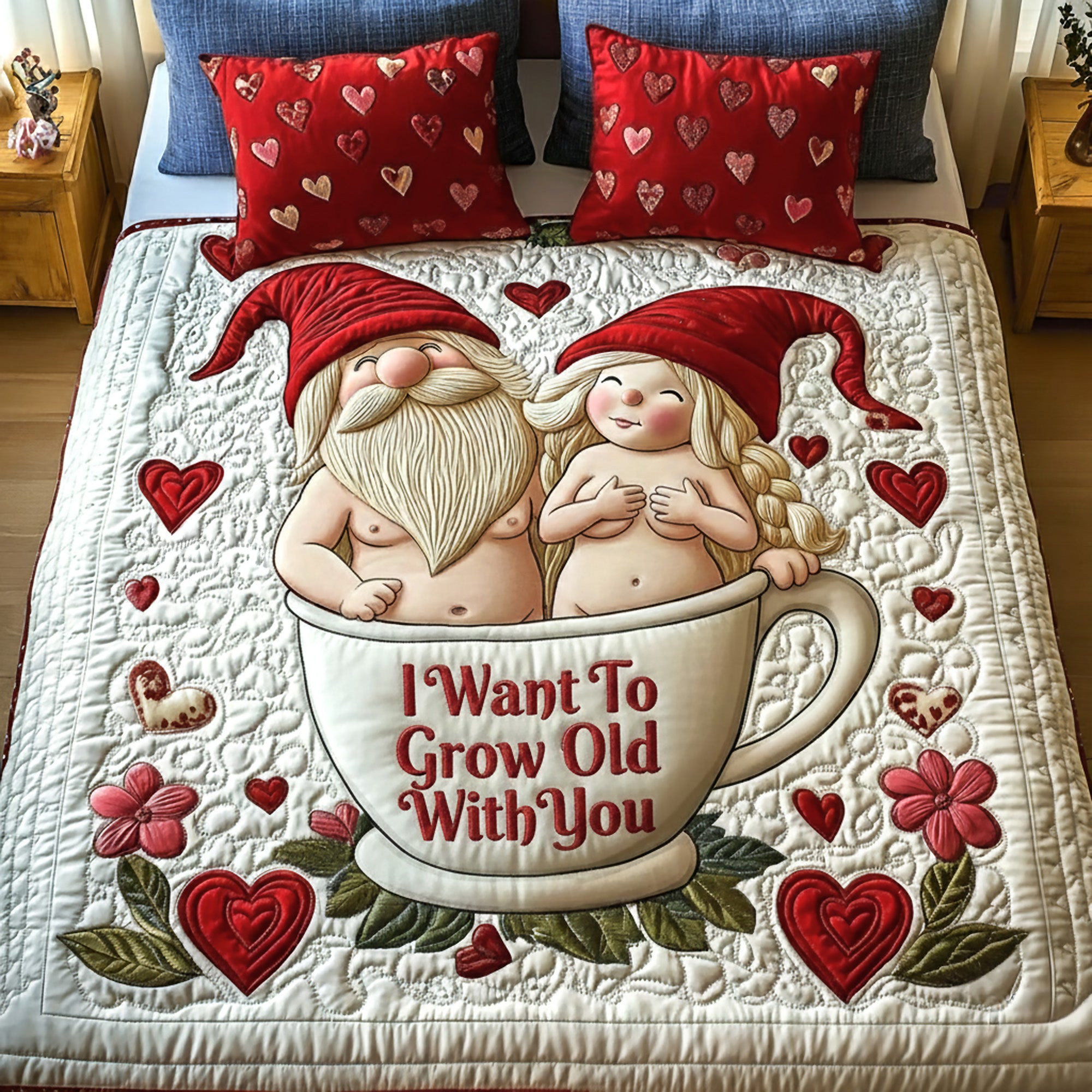 Gnome Old Couple Quilt Bed Set Special Line - Personalized Gifts For Couple 06namg281125-Homacus