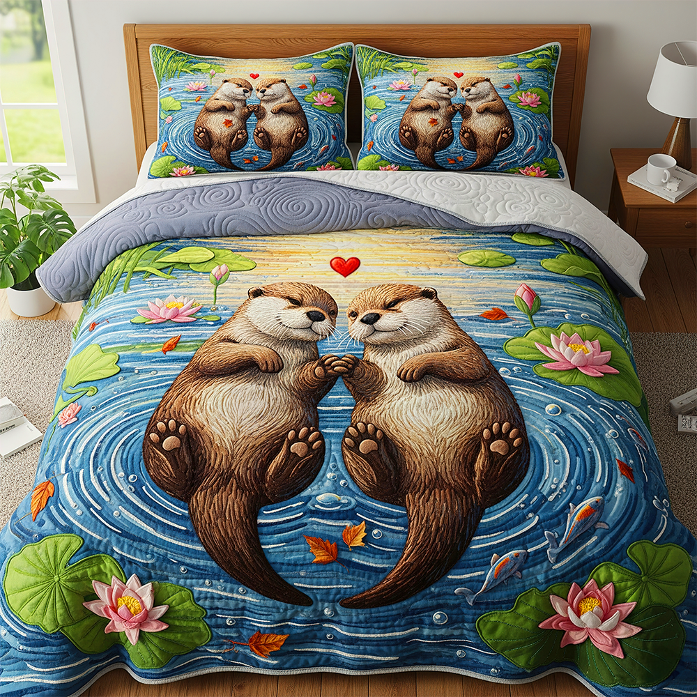 Otter Quilt Bedding Set Special Line - Personalized Gift For Couple 05NAPU150725-Homacus