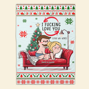 Personalized Gift for Couple, Naughty Couple On Sofa Christmas Blanket 03toqn031024hh-Homacus