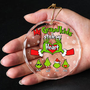 Grandparent Ornament - Hand Heart & Green Monster Kids - Personalized Gifts For Grandma, Grandpa-Homacus