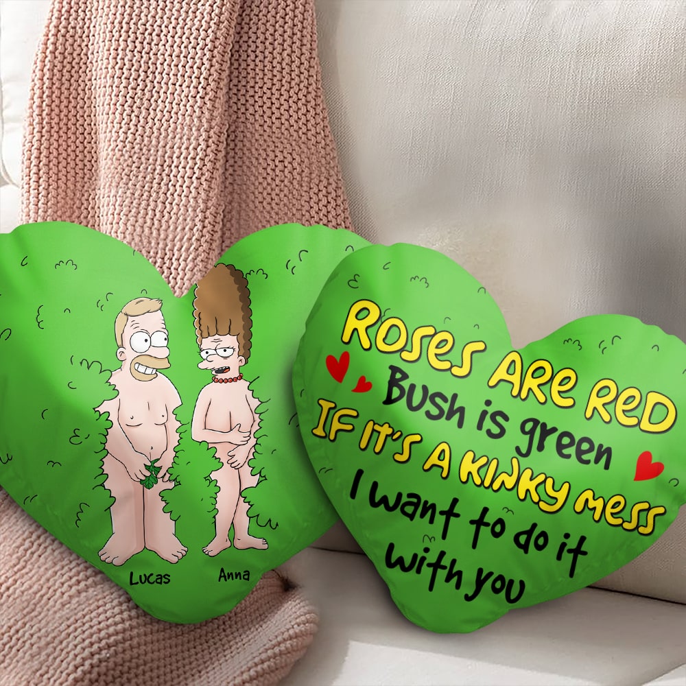 Personalized Gifts For Couple, Naughty Couple Hiding In Bush Heart Shaped Pillow 03qhtn090724hg-Homacus