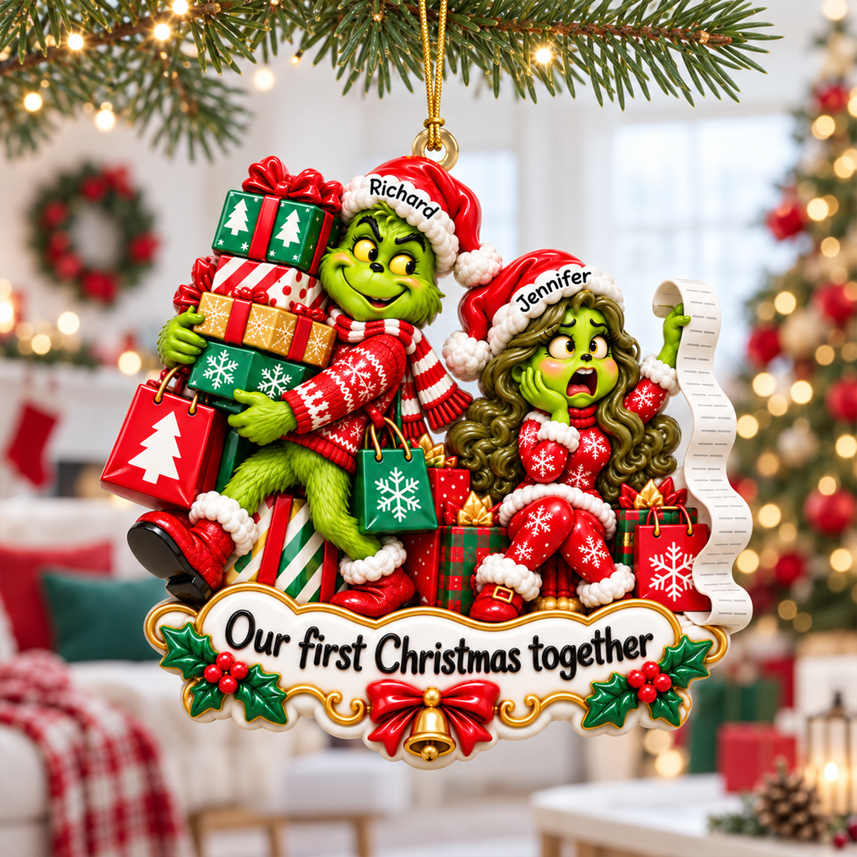 Bustling Couple Ornament - Personalized Gifts For Couple First Christmas Ornament 08TOQN161026-Homacus