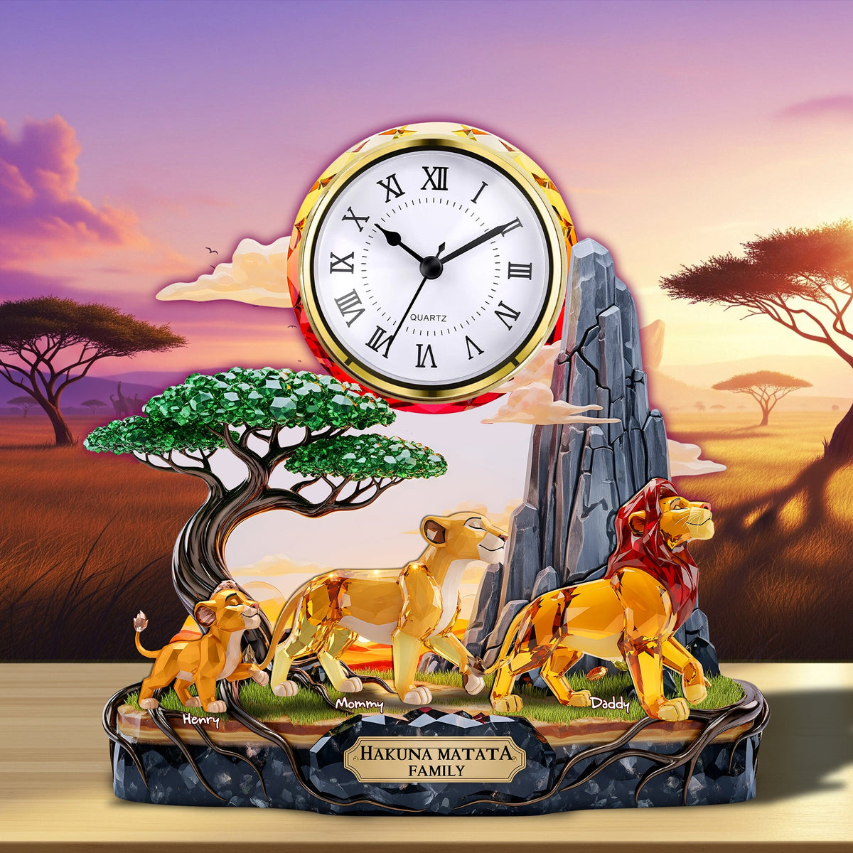 The Lion Family Desk Clock Plaque - Personalized Gift For Family 04OHLU120625-Homacus