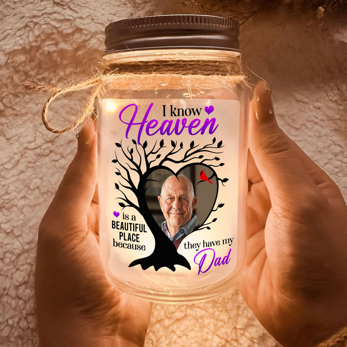 Custom Photo Memorial Gifts For Family Mason Jar Light 04kaqn030125 Heaven Is A Beautiful Place Because They Have My Parents-Homacus