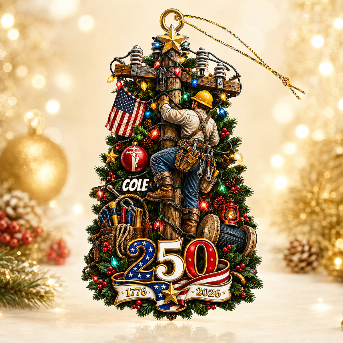 Proud American, Proud Lineman - America 250 Acrylic Ornament - Personalized Christmas Gift For Lineman 04nadt240826-Homacus