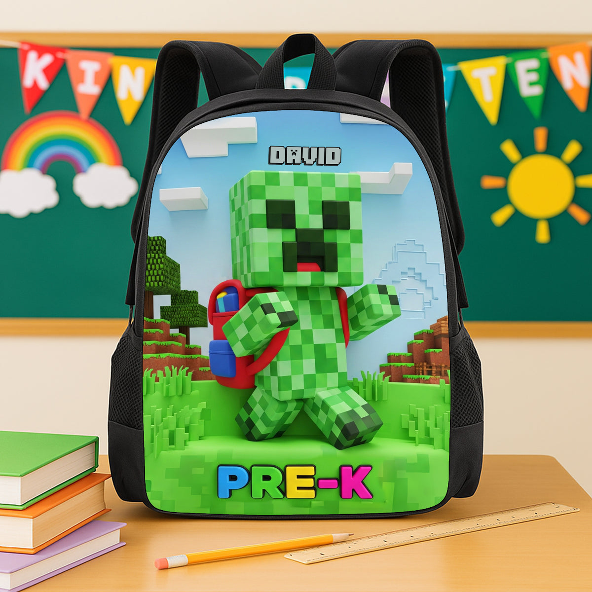 Green Pixel Hero School Bag - Personalized Gifts For Kids 03natn040825-Homacus